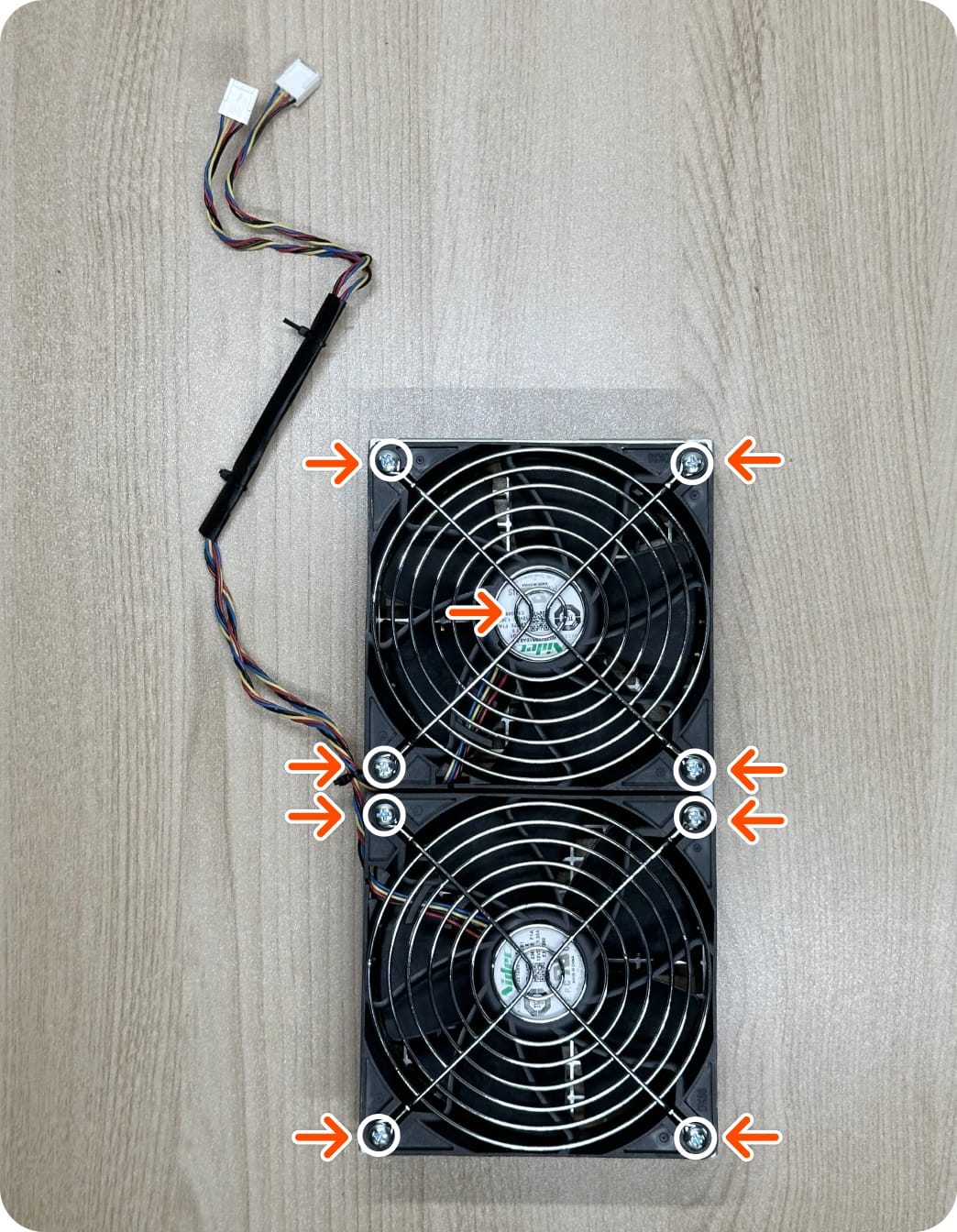 An assembled rear fan