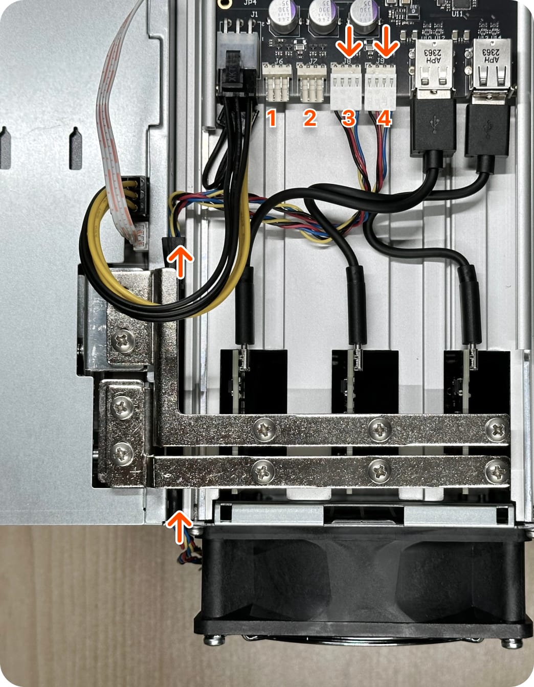 Front of chassis with PSU attached